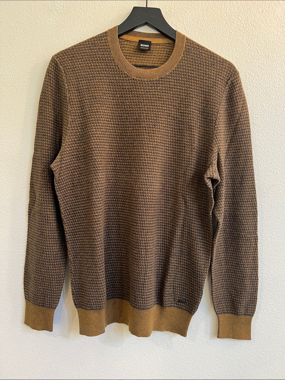 BOSS Casual Kavivi Cotton/Wool Blend Crewneck Sweater Brown/Blue Men Large